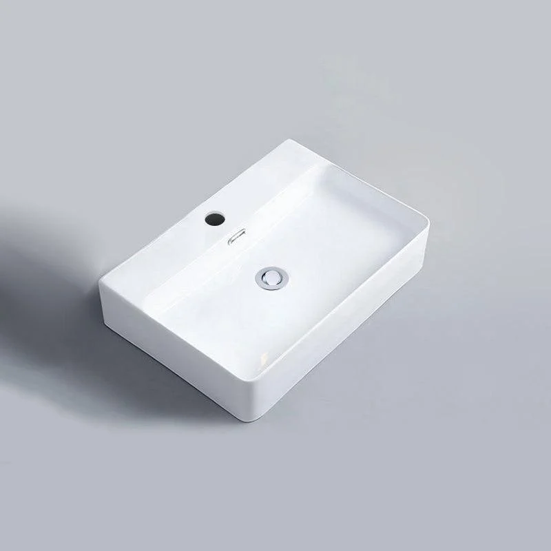 Contemporary Bathroom Sink Porcelain Rectangular Vessel Sink with Pop-Up Drain -Bathlova