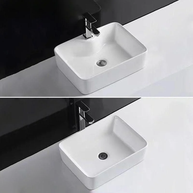 Contemporary Bathroom Sink Porcelain Rectangular Vessel Sink with Pop-Up Drain -Bathlova