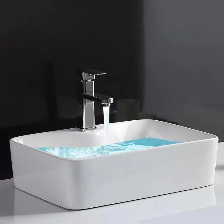 Contemporary Bathroom Sink Porcelain Rectangular Vessel Sink with Pop-Up Drain -Bathlova