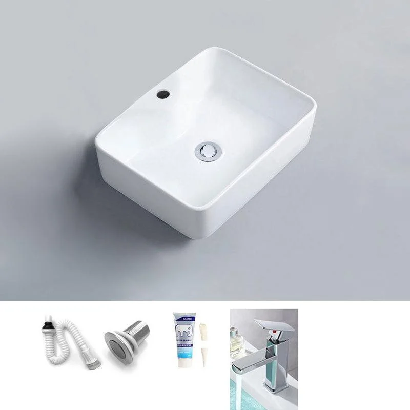 Contemporary Bathroom Sink Porcelain Rectangular Vessel Sink with Pop-Up Drain -Bathlova