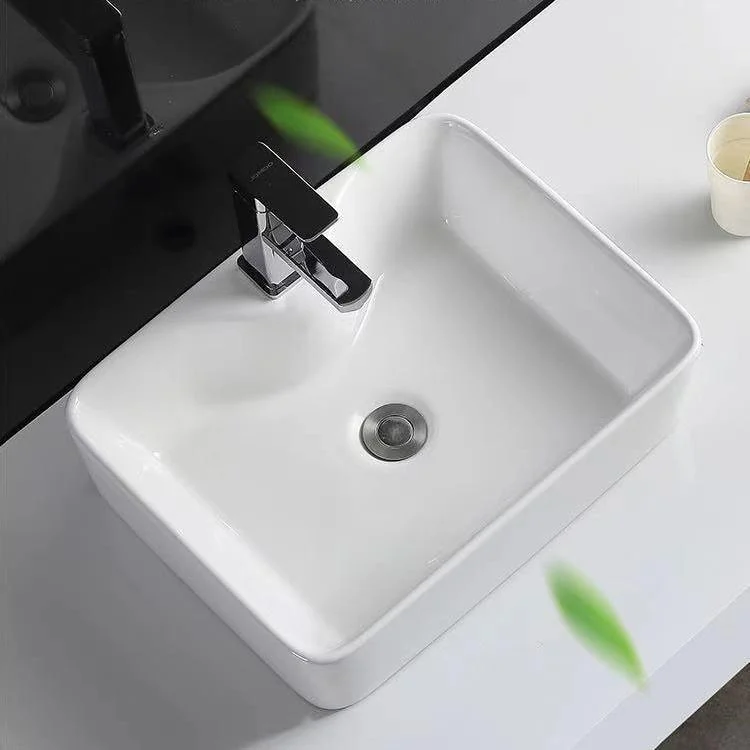 Contemporary Bathroom Sink Porcelain Rectangular Vessel Sink with Pop-Up Drain -Bathlova