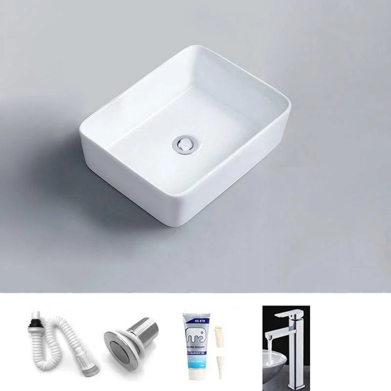 Contemporary Bathroom Sink Porcelain Rectangular Vessel Sink with Pop-Up Drain -Bathlova