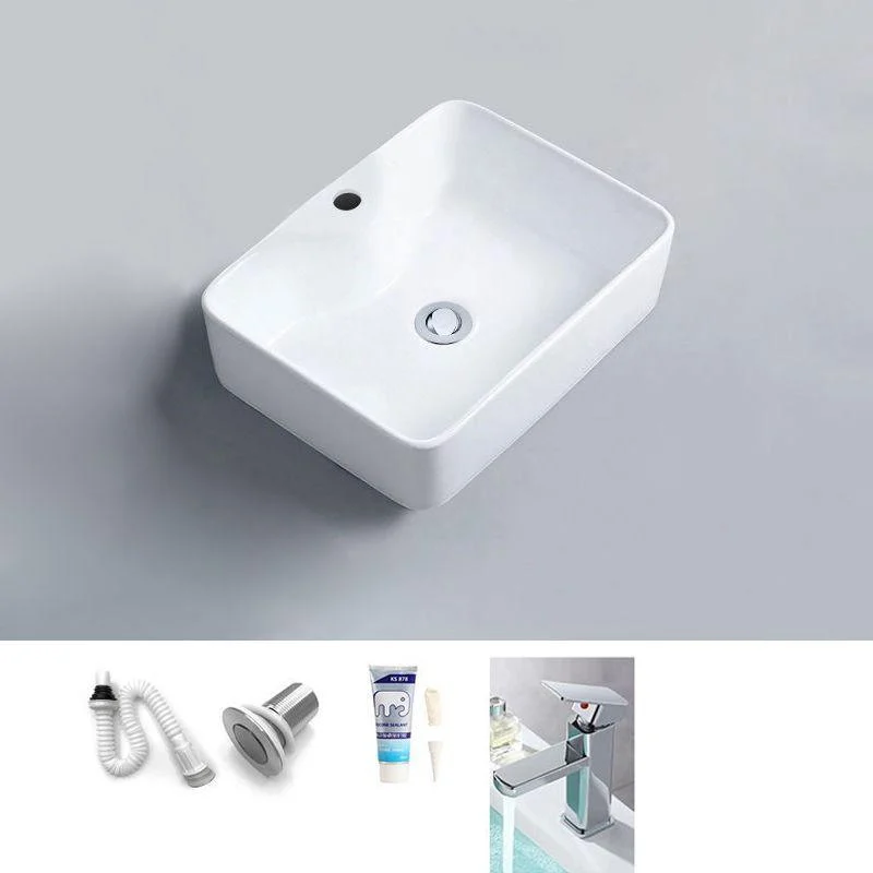 Contemporary Bathroom Sink Porcelain Rectangular Vessel Sink with Pop-Up Drain -Bathlova