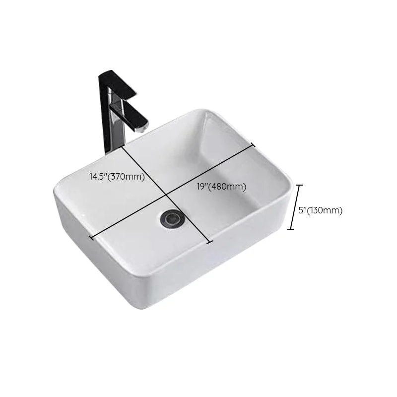 Contemporary Bathroom Sink Porcelain Rectangular Vessel Sink with Pop-Up Drain -Bathlova