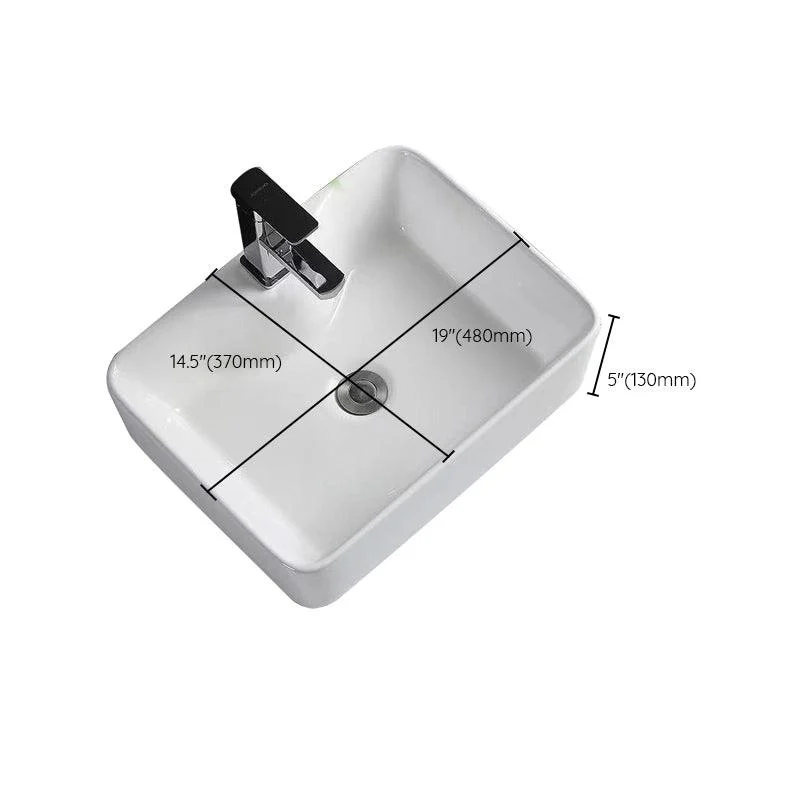 Contemporary Bathroom Sink Porcelain Rectangular Vessel Sink with Pop-Up Drain -Bathlova