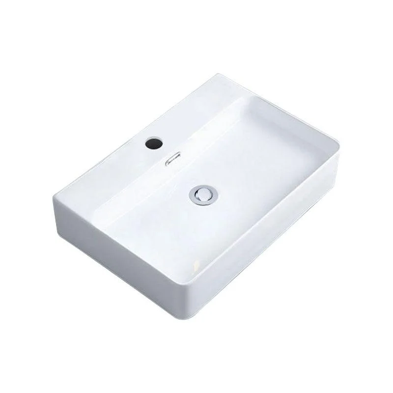 Contemporary Bathroom Sink Porcelain Rectangular Vessel Sink with Pop-Up Drain -Bathlova