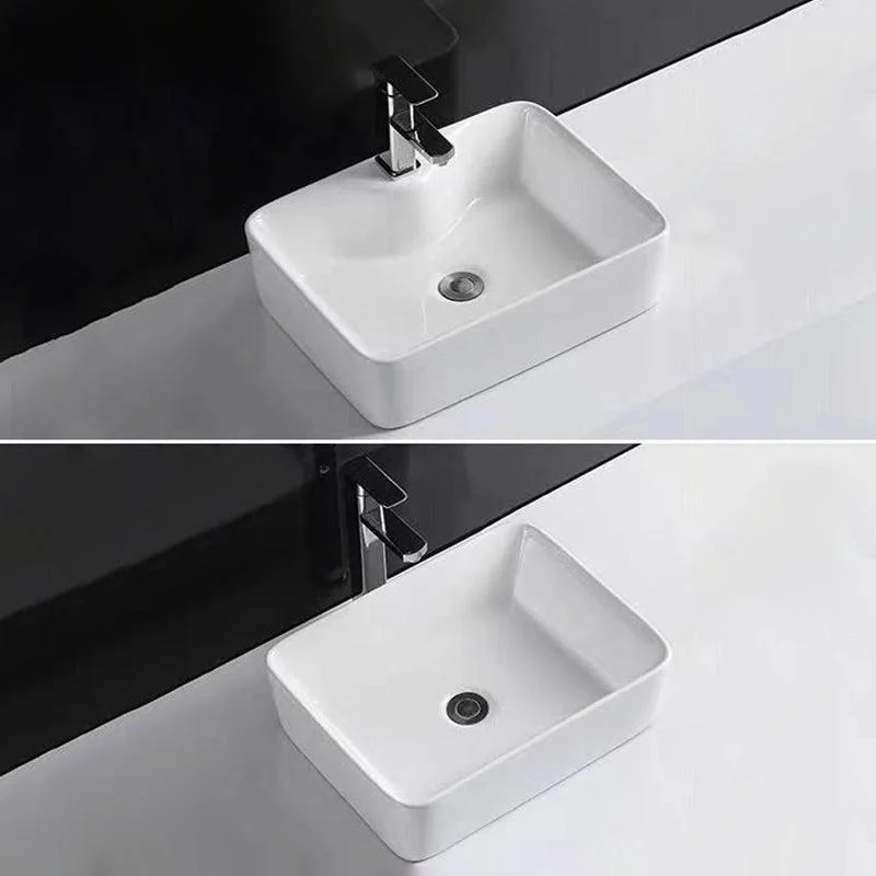 Contemporary Bathroom Sink Porcelain Rectangular Vessel Sink with Pop-Up Drain -Bathlova