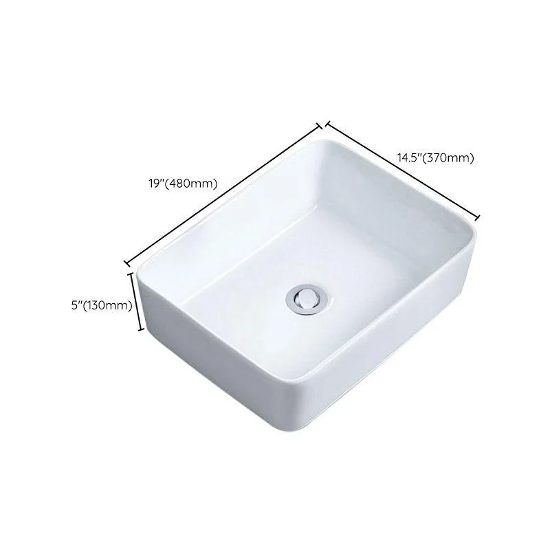 Contemporary Bathroom Sink Porcelain Rectangular Vessel Sink with Pop-Up Drain -Bathlova