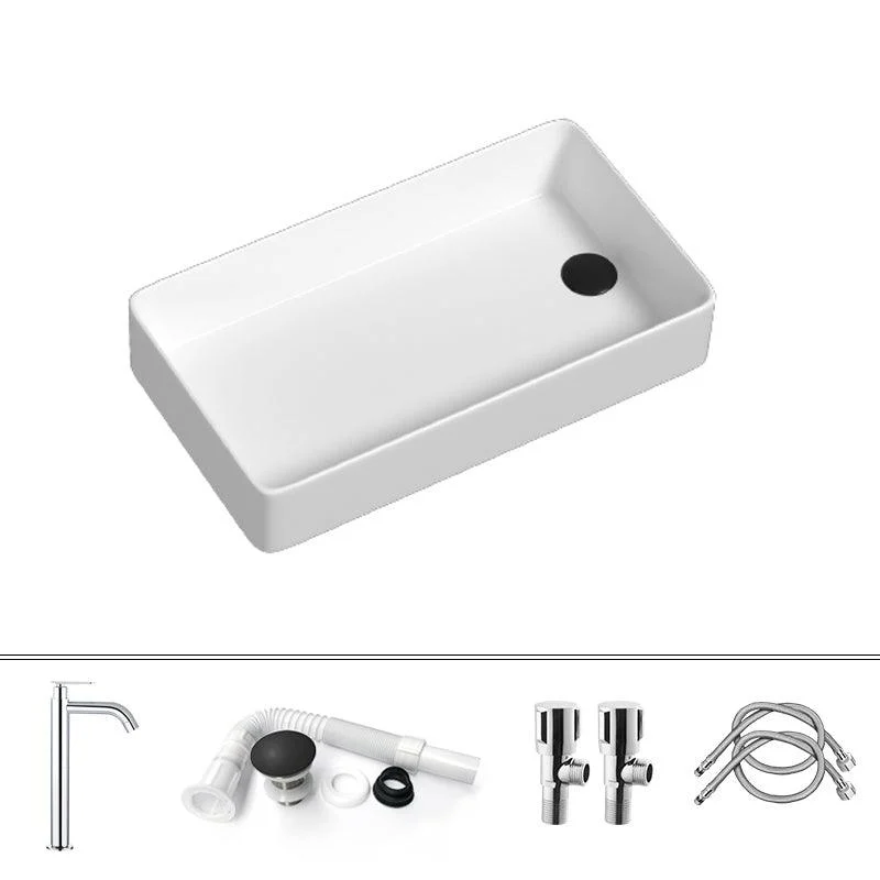 Contemporary Bathroom Sink Porcelain Rectangular Vessel with Pop-Up Drain -Bathlova