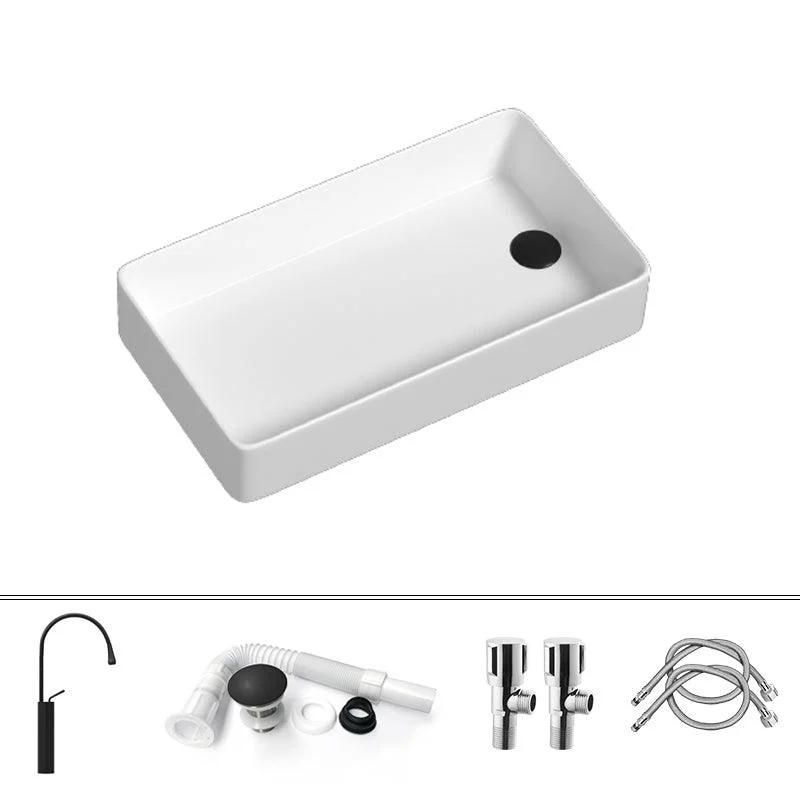 Contemporary Bathroom Sink Porcelain Rectangular Vessel with Pop-Up Drain -Bathlova