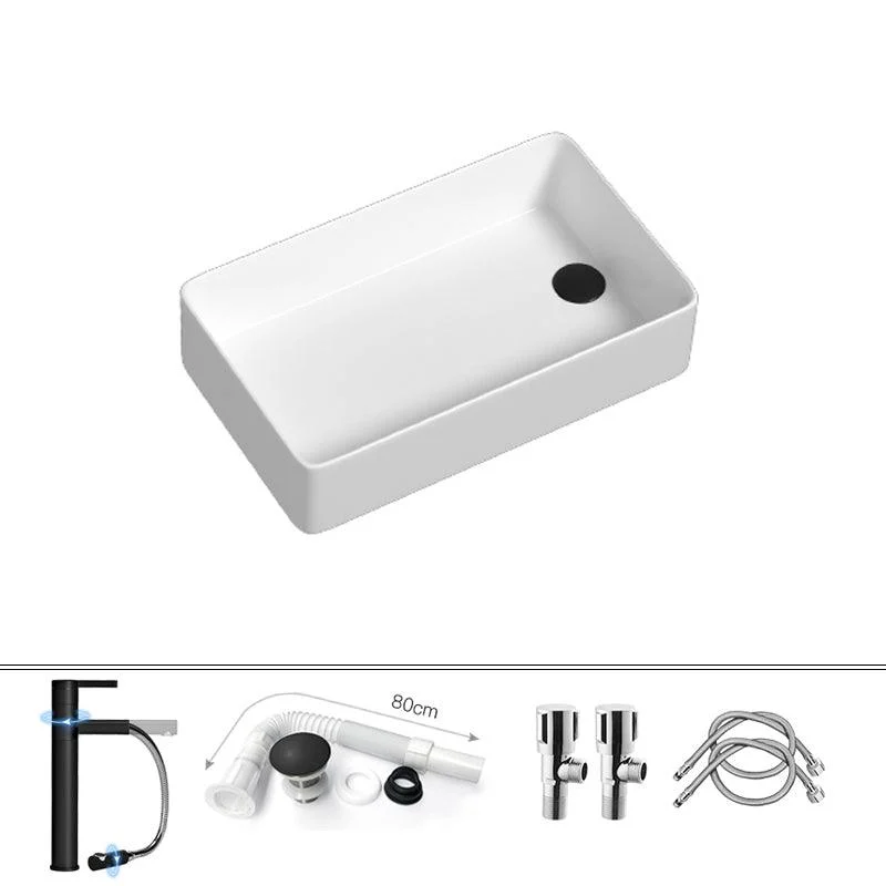 Contemporary Bathroom Sink Porcelain Rectangular Vessel with Pop-Up Drain -Bathlova