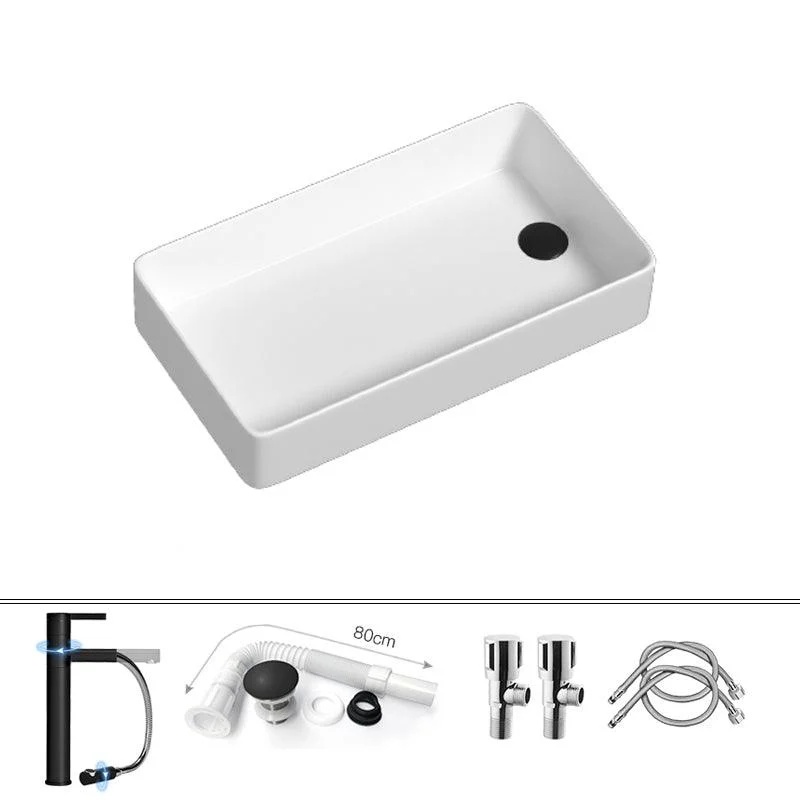 Contemporary Bathroom Sink Porcelain Rectangular Vessel with Pop-Up Drain -Bathlova