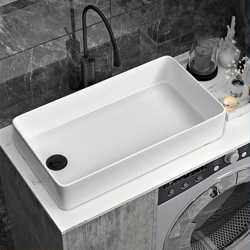 Contemporary Bathroom Sink Porcelain Rectangular Vessel with Pop-Up Drain -Bathlova