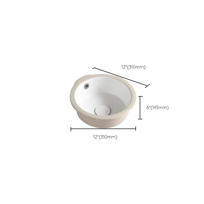 Contemporary Bathroom Sink Porcelain Round Undermount Bathroom Sink with Pop-Up Drain -Bathlova