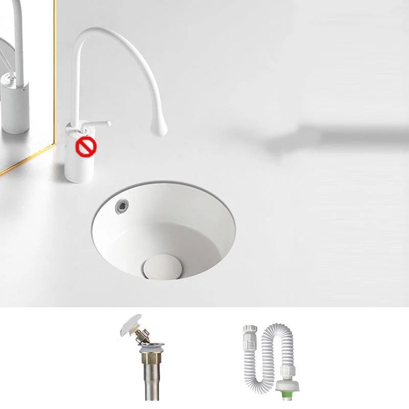 Contemporary Bathroom Sink Porcelain Round Undermount Bathroom Sink with Pop-Up Drain -Bathlova