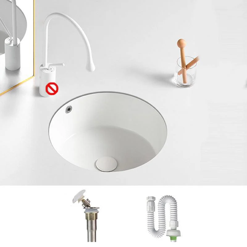 Contemporary Bathroom Sink Porcelain Round Undermount Bathroom Sink with Pop-Up Drain -Bathlova