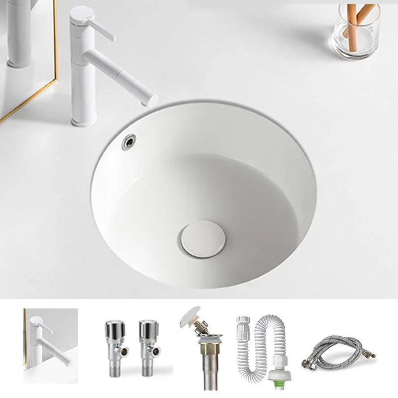 Contemporary Bathroom Sink Porcelain Round Undermount Bathroom Sink with Pop-Up Drain -Bathlova