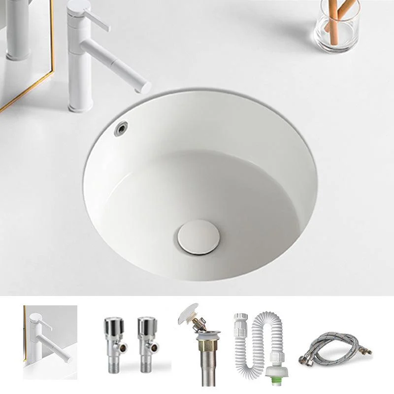 Contemporary Bathroom Sink Porcelain Round Undermount Bathroom Sink with Pop-Up Drain -Bathlova