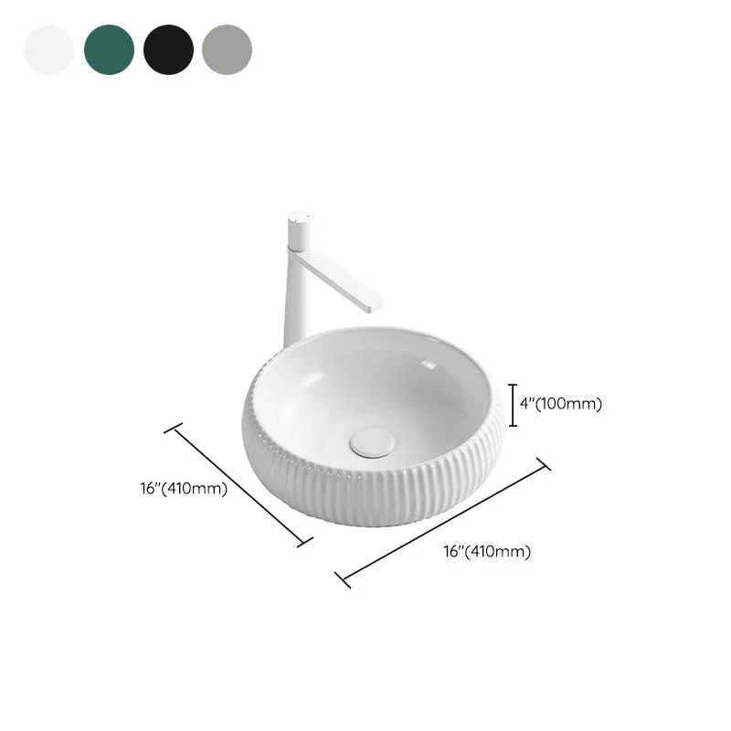 Contemporary Bathroom Sink Porcelain Round Vessel Lavatory Sink with Pop-Up Drain -Bathlova