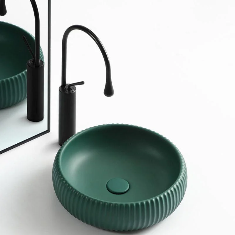 Contemporary Bathroom Sink Porcelain Round Vessel Lavatory Sink with Pop-Up Drain -Bathlova