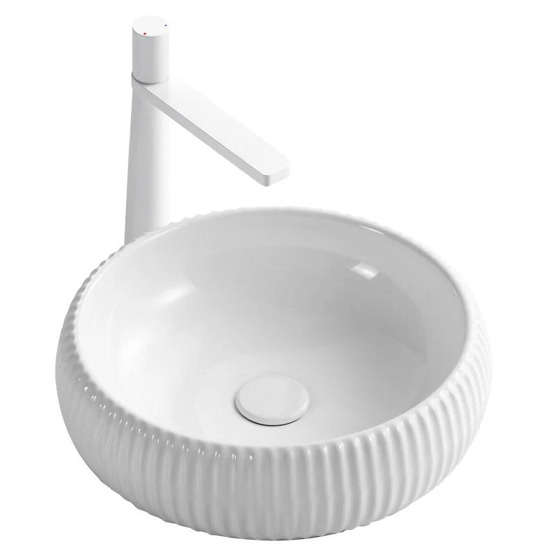 Contemporary Bathroom Sink Porcelain Round Vessel Lavatory Sink with Pop-Up Drain -Bathlova