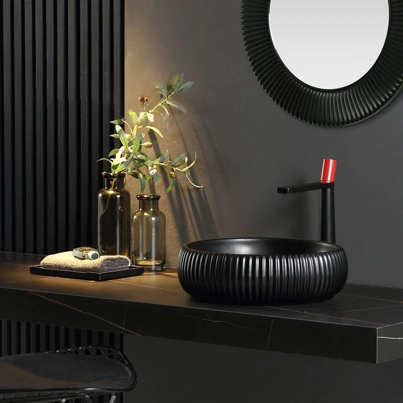 Contemporary Bathroom Sink Porcelain Round Vessel Lavatory Sink with Pop-Up Drain -Bathlova