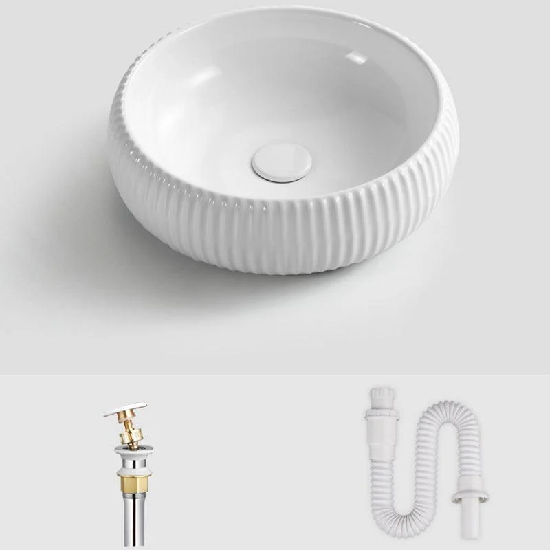 Contemporary Bathroom Sink Porcelain Round Vessel Lavatory Sink with Pop-Up Drain -Bathlova