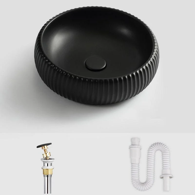 Contemporary Bathroom Sink Porcelain Round Vessel Lavatory Sink with Pop-Up Drain -Bathlova