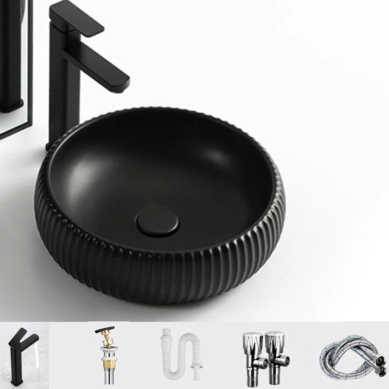 Contemporary Bathroom Sink Porcelain Round Vessel Lavatory Sink with Pop-Up Drain -Bathlova