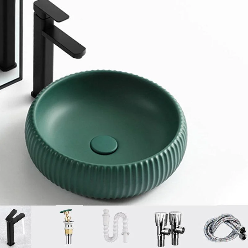 Contemporary Bathroom Sink Porcelain Round Vessel Lavatory Sink with Pop-Up Drain -Bathlova