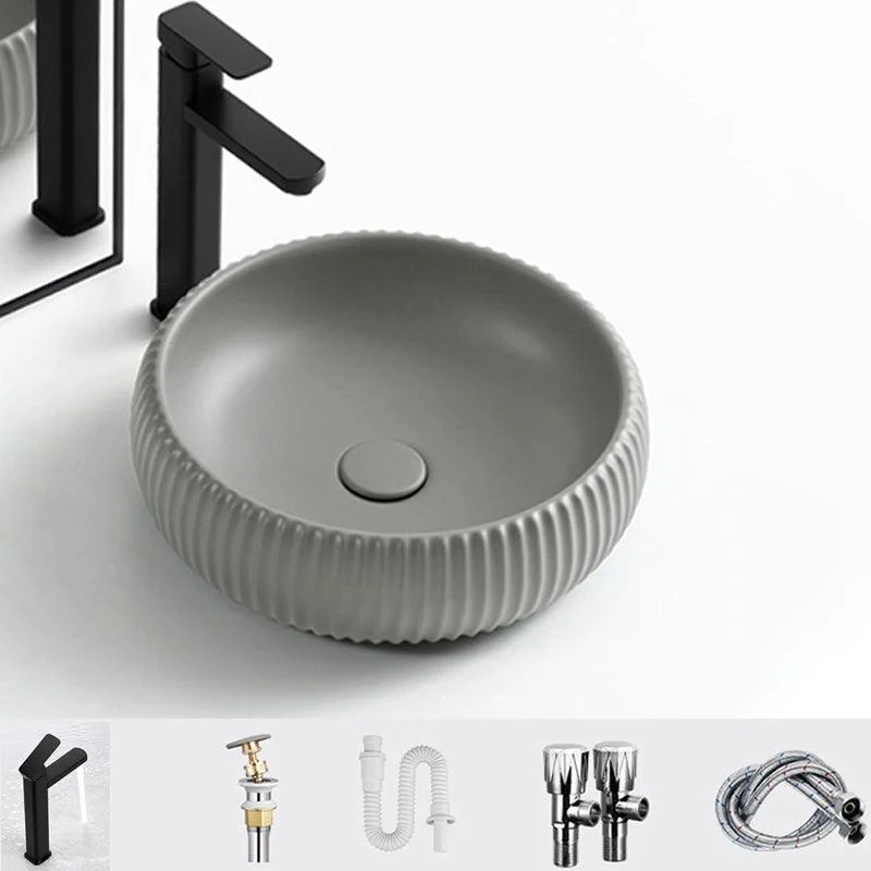 Contemporary Bathroom Sink Porcelain Round Vessel Lavatory Sink with Pop-Up Drain -Bathlova