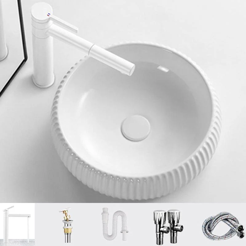 Contemporary Bathroom Sink Porcelain Round Vessel Lavatory Sink with Pop-Up Drain -Bathlova