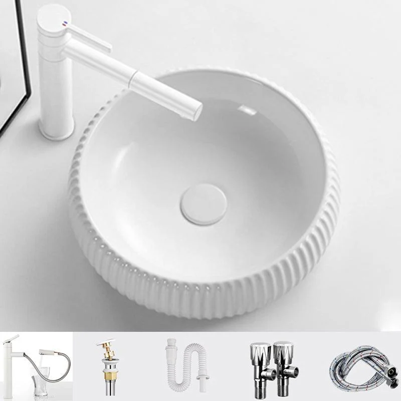 Contemporary Bathroom Sink Porcelain Round Vessel Lavatory Sink with Pop-Up Drain -Bathlova