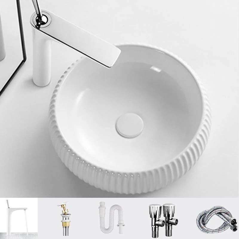 Contemporary Bathroom Sink Porcelain Round Vessel Lavatory Sink with Pop-Up Drain -Bathlova