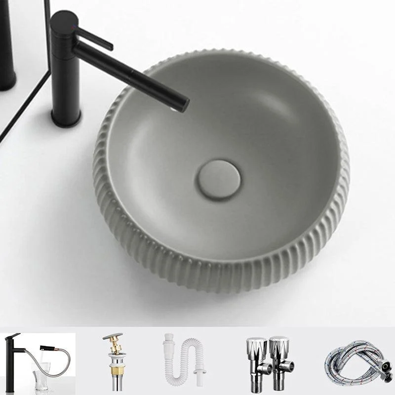 Contemporary Bathroom Sink Porcelain Round Vessel Lavatory Sink with Pop-Up Drain -Bathlova