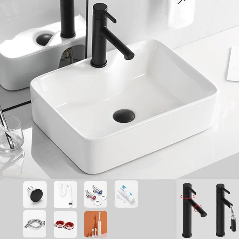 Contemporary Bathroom Sink Porcelain Solid Color Rectangular Vessel Bathroom Sink -Bathlova