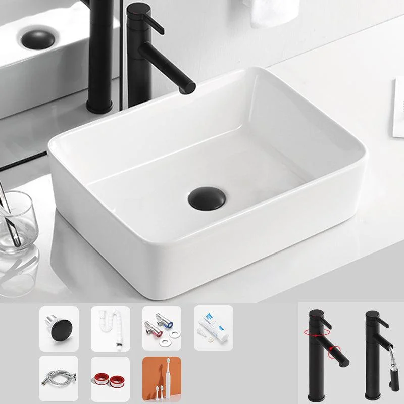 Contemporary Bathroom Sink Porcelain Solid Color Rectangular Vessel Bathroom Sink -Bathlova