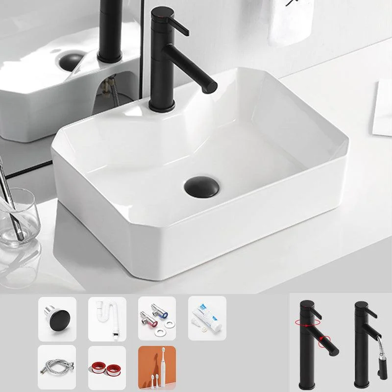 Contemporary Bathroom Sink Porcelain Solid Color Rectangular Vessel Bathroom Sink -Bathlova