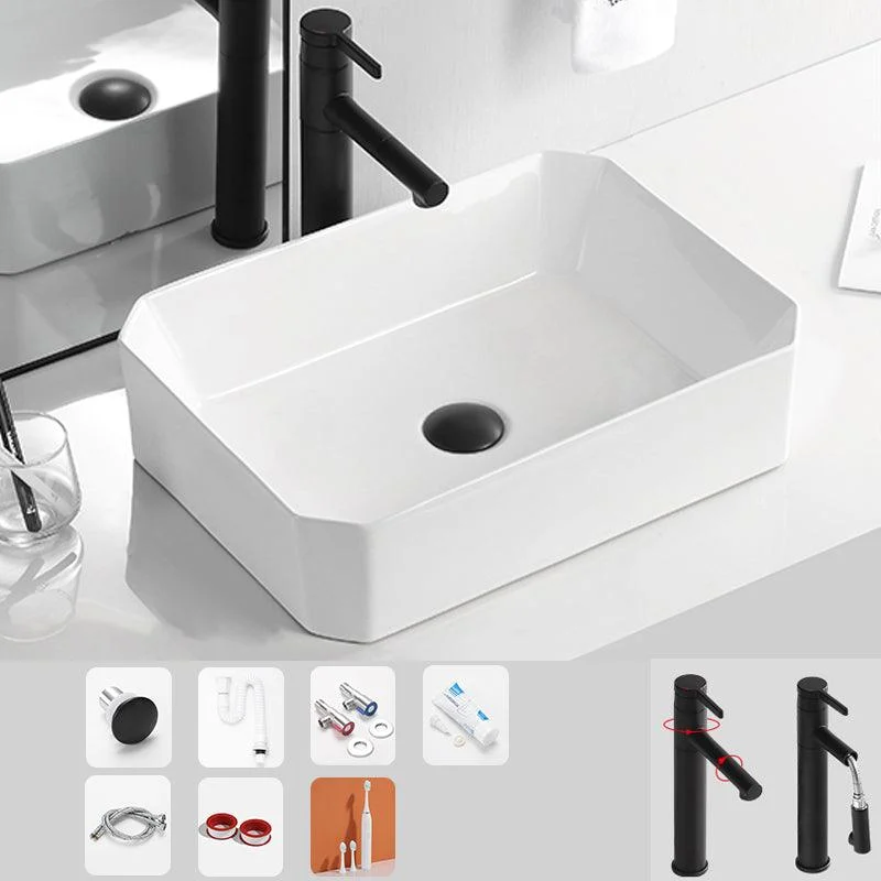 Contemporary Bathroom Sink Porcelain Solid Color Rectangular Vessel Bathroom Sink -Bathlova