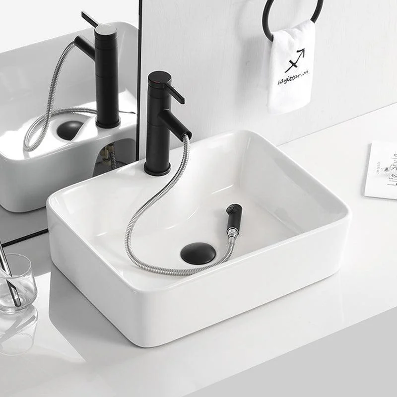 Contemporary Bathroom Sink Porcelain Solid Color Rectangular Vessel Bathroom Sink -Bathlova