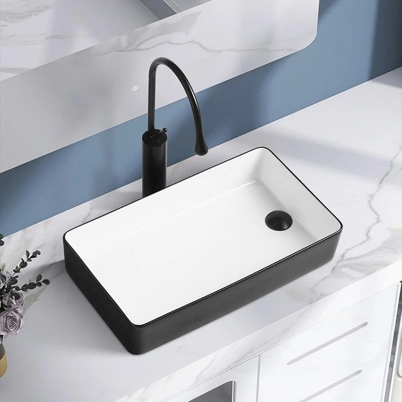 Contemporary Bathroom Sink Porcelain Solid Color Rectangular Vessel Lavatory Sink -Bathlova