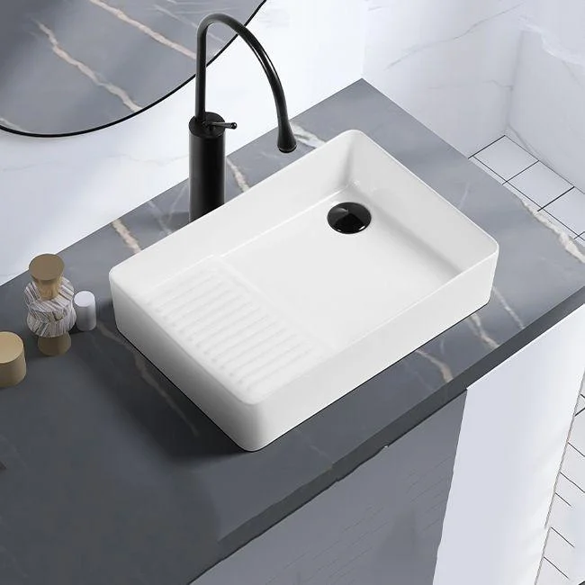 Contemporary Bathroom Sink Porcelain Solid Color Rectangular Vessel Lavatory Sink -Bathlova