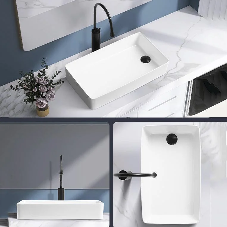 Contemporary Bathroom Sink Porcelain Solid Color Rectangular Vessel Lavatory Sink -Bathlova