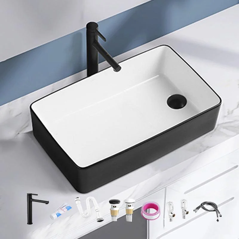 Contemporary Bathroom Sink Porcelain Solid Color Rectangular Vessel Lavatory Sink -Bathlova