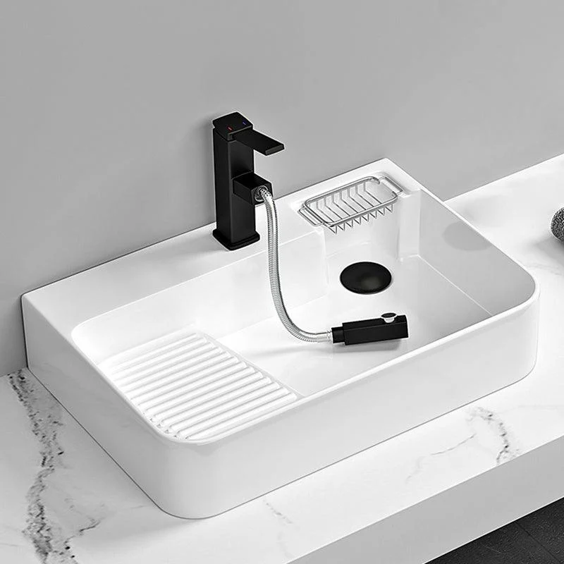 Contemporary Bathroom Sink Porcelain Solid Color Rectangular Vessel Sink with Pop-Up Drain -Bathlova