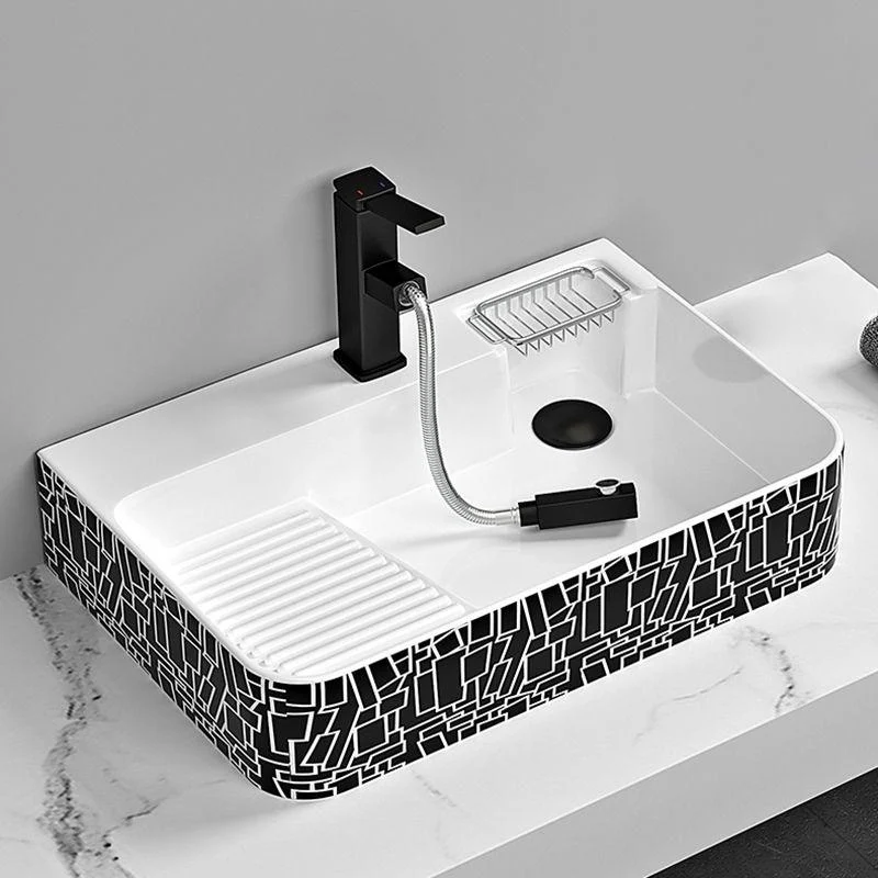 Contemporary Bathroom Sink Porcelain Solid Color Rectangular Vessel Sink with Pop-Up Drain -Bathlova