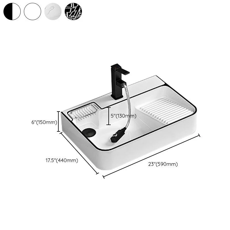 Contemporary Bathroom Sink Porcelain Solid Color Rectangular Vessel Sink with Pop-Up Drain -Bathlova