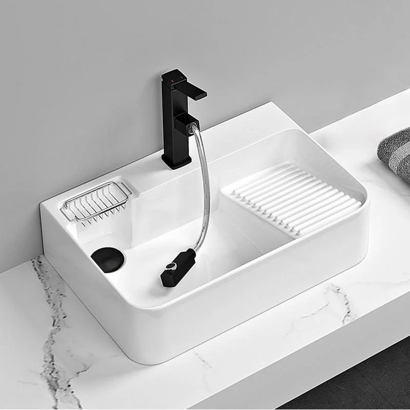 Contemporary Bathroom Sink Porcelain Solid Color Rectangular Vessel Sink with Pop-Up Drain -Bathlova