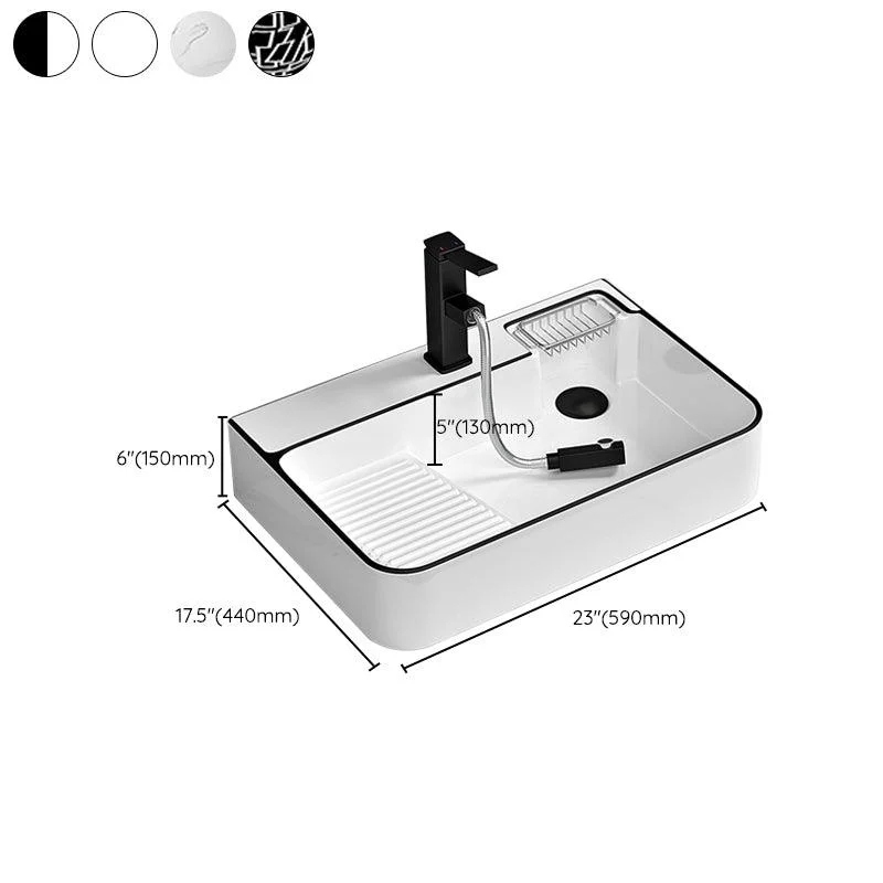 Contemporary Bathroom Sink Porcelain Solid Color Rectangular Vessel Sink with Pop-Up Drain -Bathlova