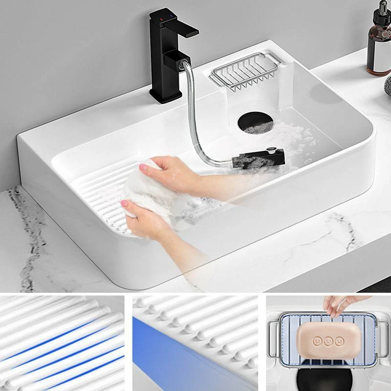 Contemporary Bathroom Sink Porcelain Solid Color Rectangular Vessel Sink with Pop-Up Drain -Bathlova